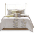6 Piece Embroidered Quilt Set With Throw Pillows Yellow Full Queen Full Yellow White Cotton