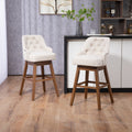 Coolmore Bar Stools Set Of 2 Counter Height Chairs With Footrest For Kitchen, Dining Room And 360 Degree Solid Wood Legs Swivel Bar Stools Set Of 2 Beige Linen Beige Foam Linen