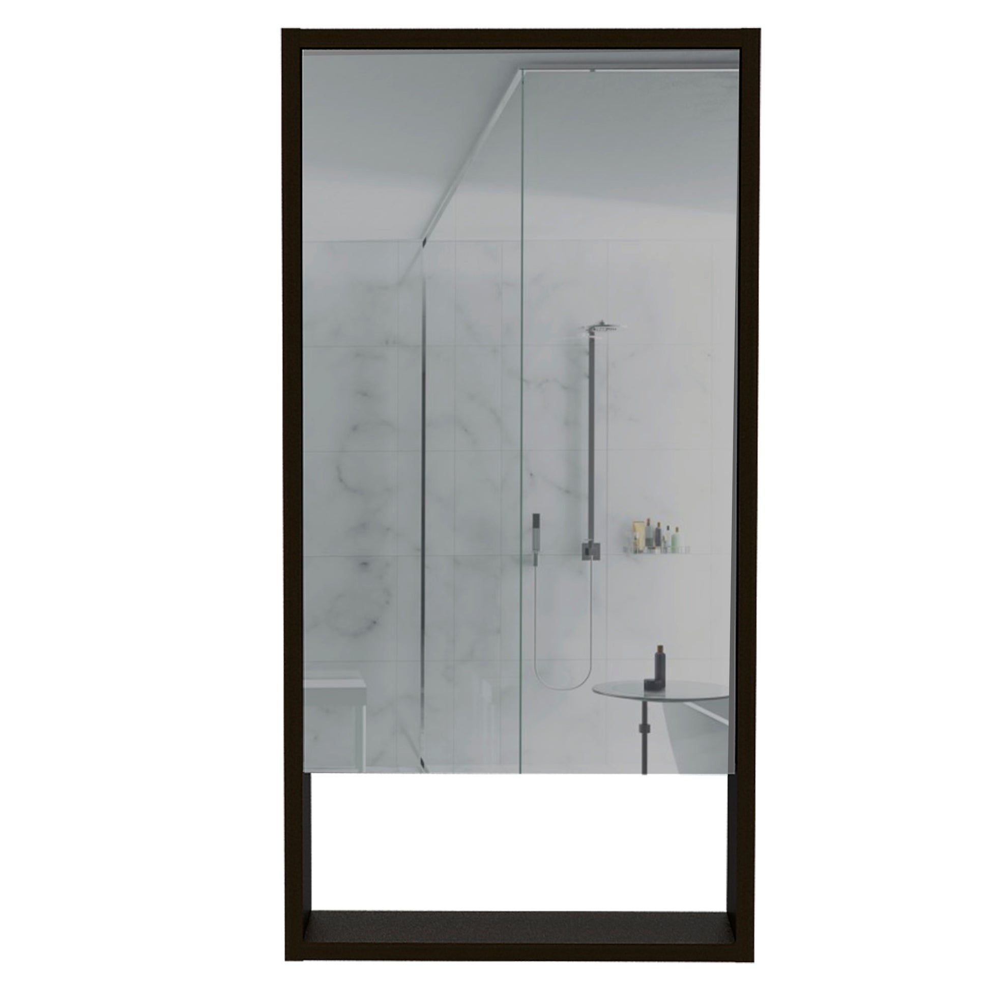 Medicine 35H" Single Door Cabinet, Two Interior Shelves, One External Shelf, Black Black Particle Board Particle Board