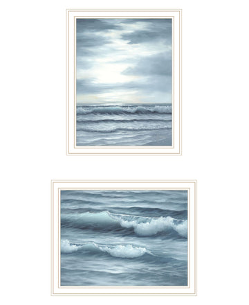 "The Ocean Blue High Tide At Sunset" Framed Wall Art For Living Room, Wall Art Print For Home Decor, Bedroom Wall Art By Georgia Janisse Multicolor Wood Paper