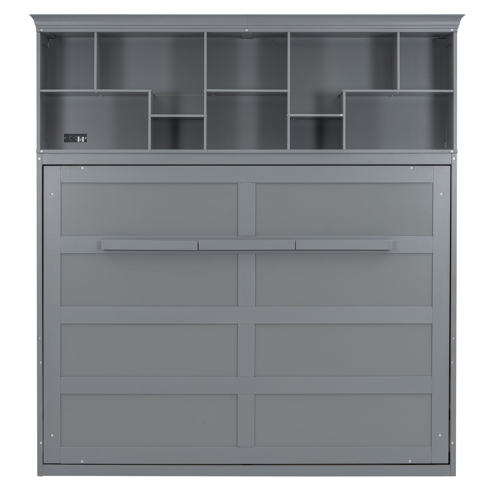 Queen Size Murphy Bed Wall Bed With Top Shelves & Usb,Gray Queen Gray Plywood