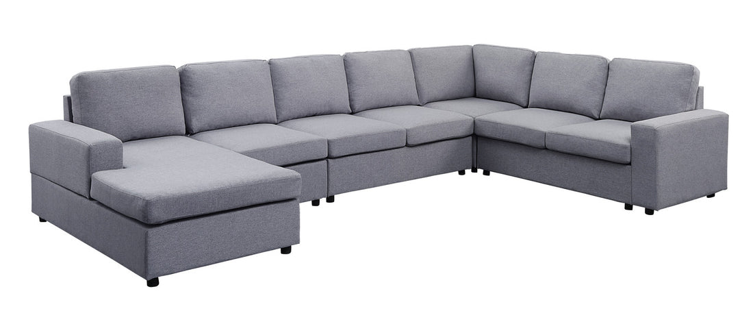 Tifton 147" Light Gray Linen 7 Seat Reversible Modular Sectional Sofa Chaise Light Gray Linen