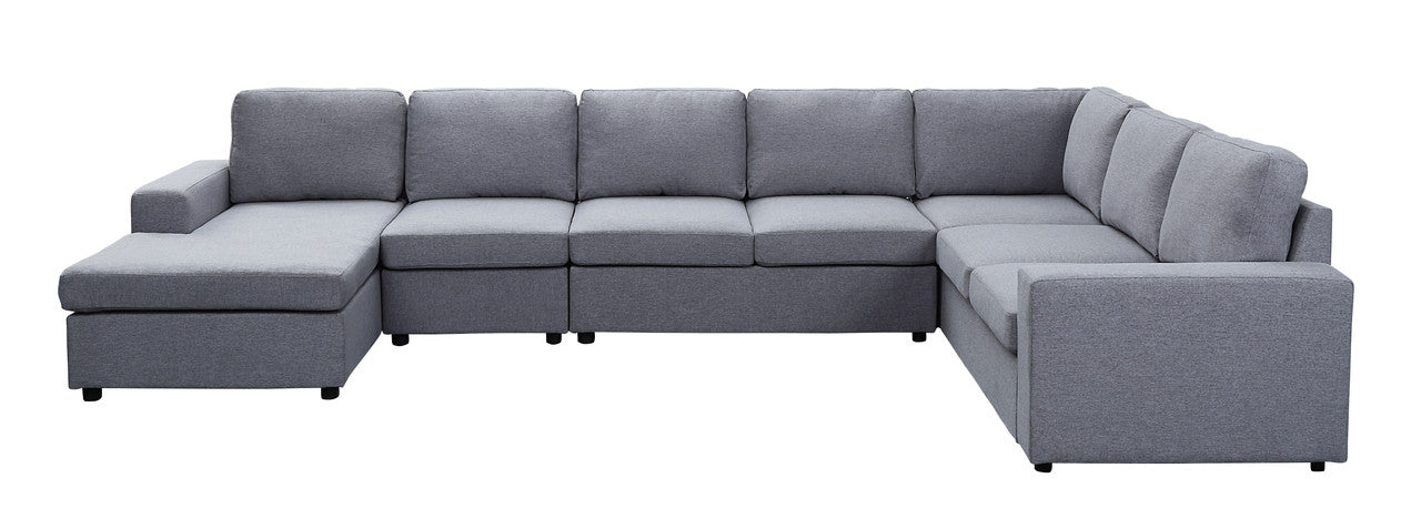 Tifton 147" Light Gray Linen 7 Seat Reversible Modular Sectional Sofa Chaise Light Gray Linen