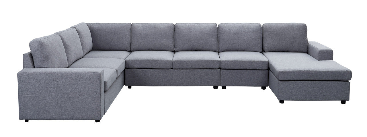 Tifton 147" Light Gray Linen 7 Seat Reversible Modular Sectional Sofa Chaise Light Gray Linen