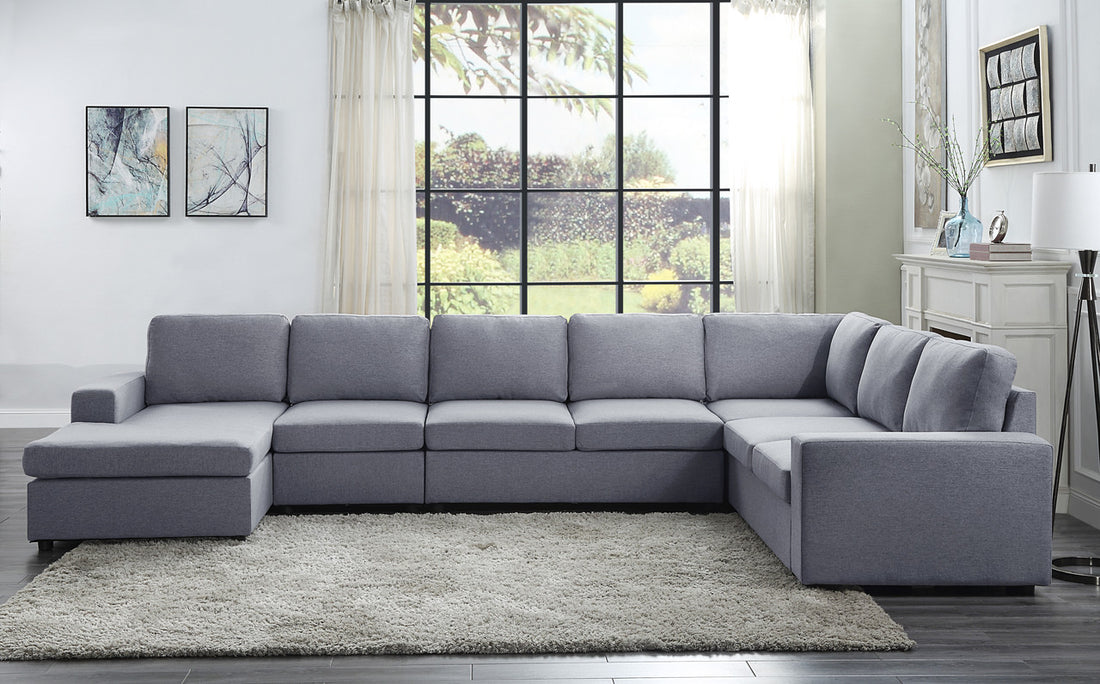 Tifton 147" Light Gray Linen 7 Seat Reversible Modular Sectional Sofa Chaise Light Gray Linen