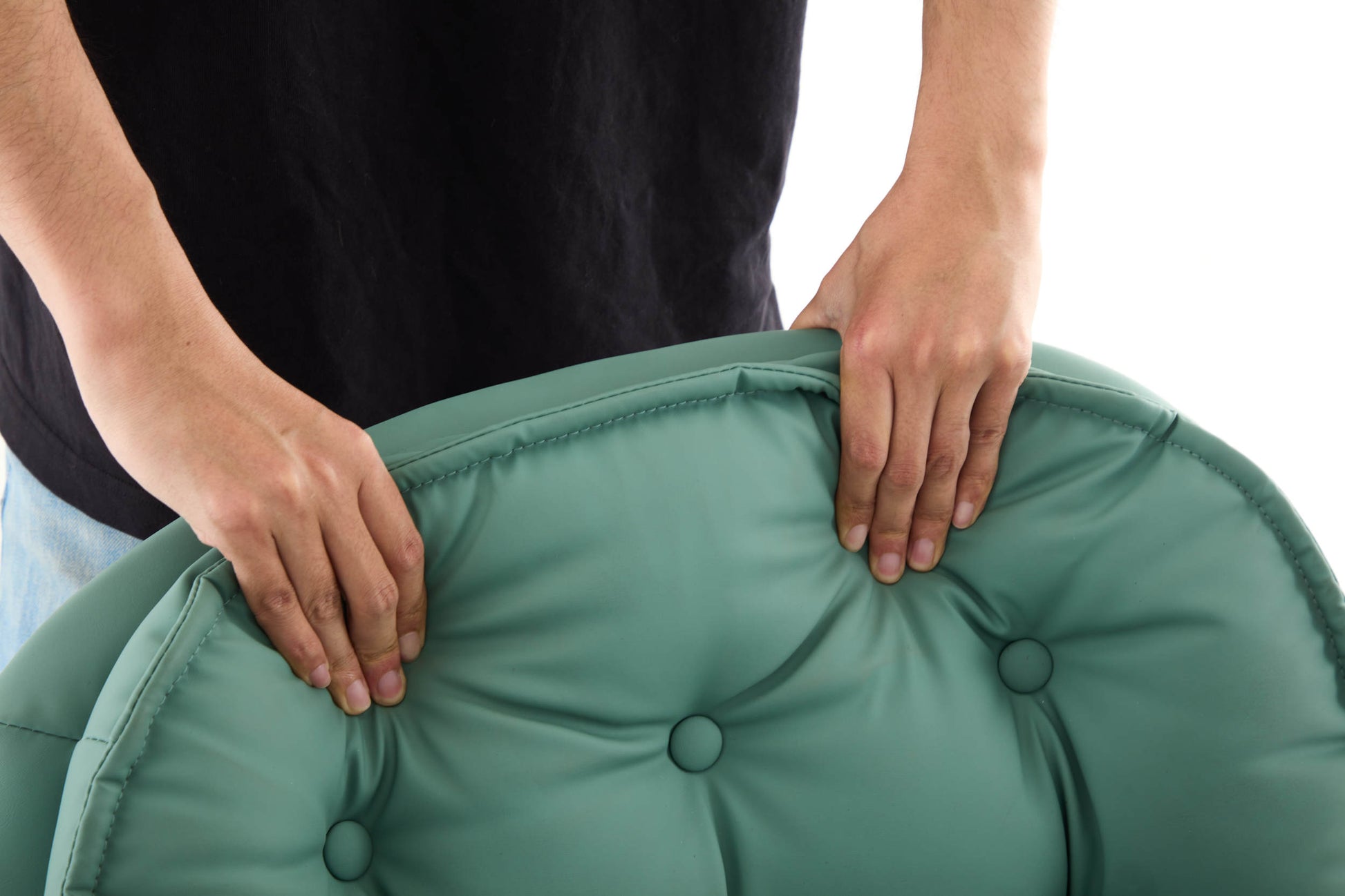 Armless Office Desk Chair With Wheels: Pu Leather Cross Legged Wide Chair,Comfortable Adjustable Swivel Computer Task Chairs For Home,Office,Make Up,Small Space,Bed Room Green Antique Fiber Foam And Polyester Fiber Pad Pvc