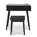 27.9'' Black Makeup Vanity Desk With Flip Top Mirror And Led Light, Dressing Table With Charging Station, 2 Drawers And Fold Up Panel, Vanity Set With Cushioned Stool For Bedroom Black