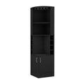 Corner Bar Cabinet, Double Door Cabinet, Glass Rack, Eight Built In Wine Rack, Black Black Solid Wood Mdf Engineered Wood