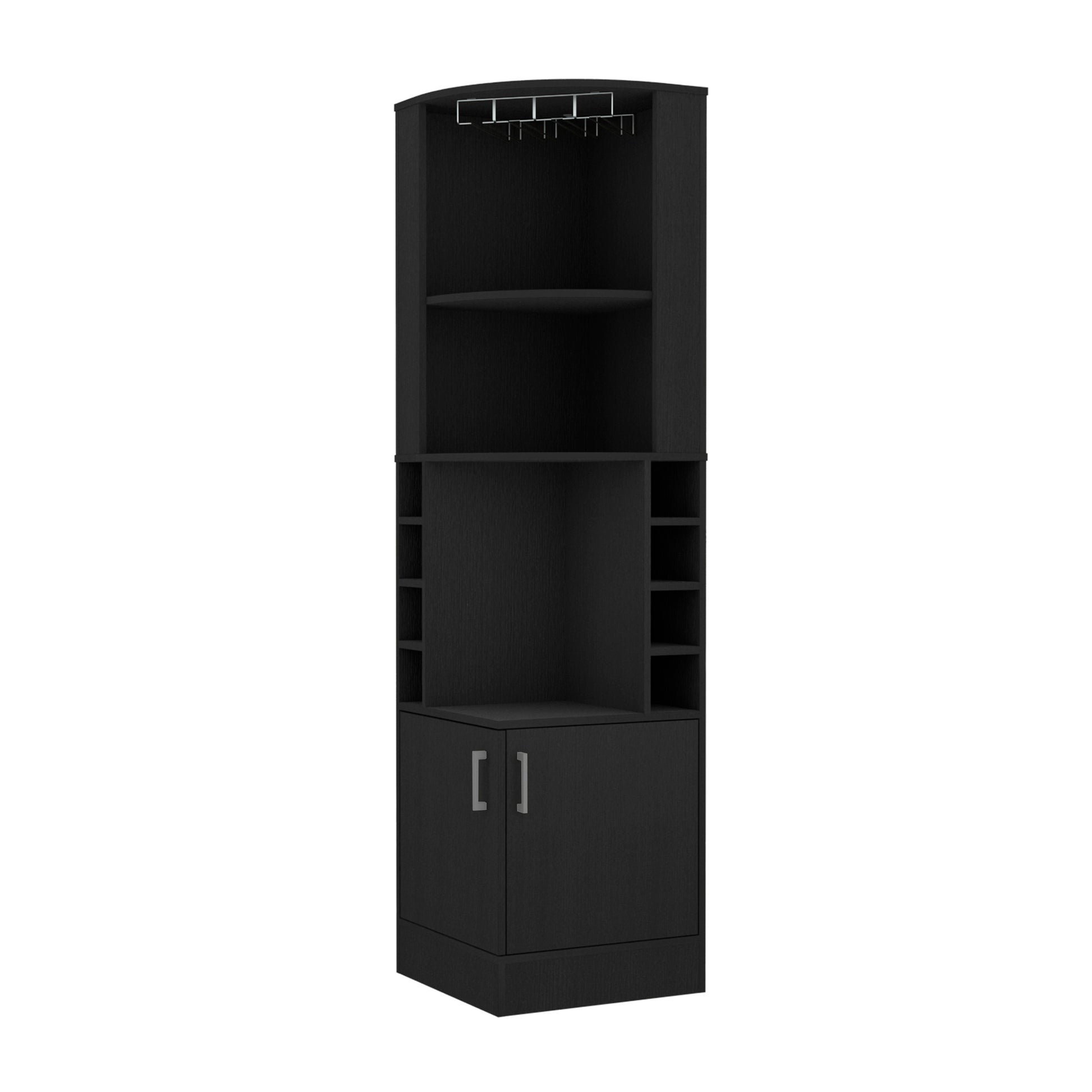 Corner Bar Cabinet, Double Door Cabinet, Glass Rack, Eight Built In Wine Rack, Black Black Solid Wood Mdf Engineered Wood