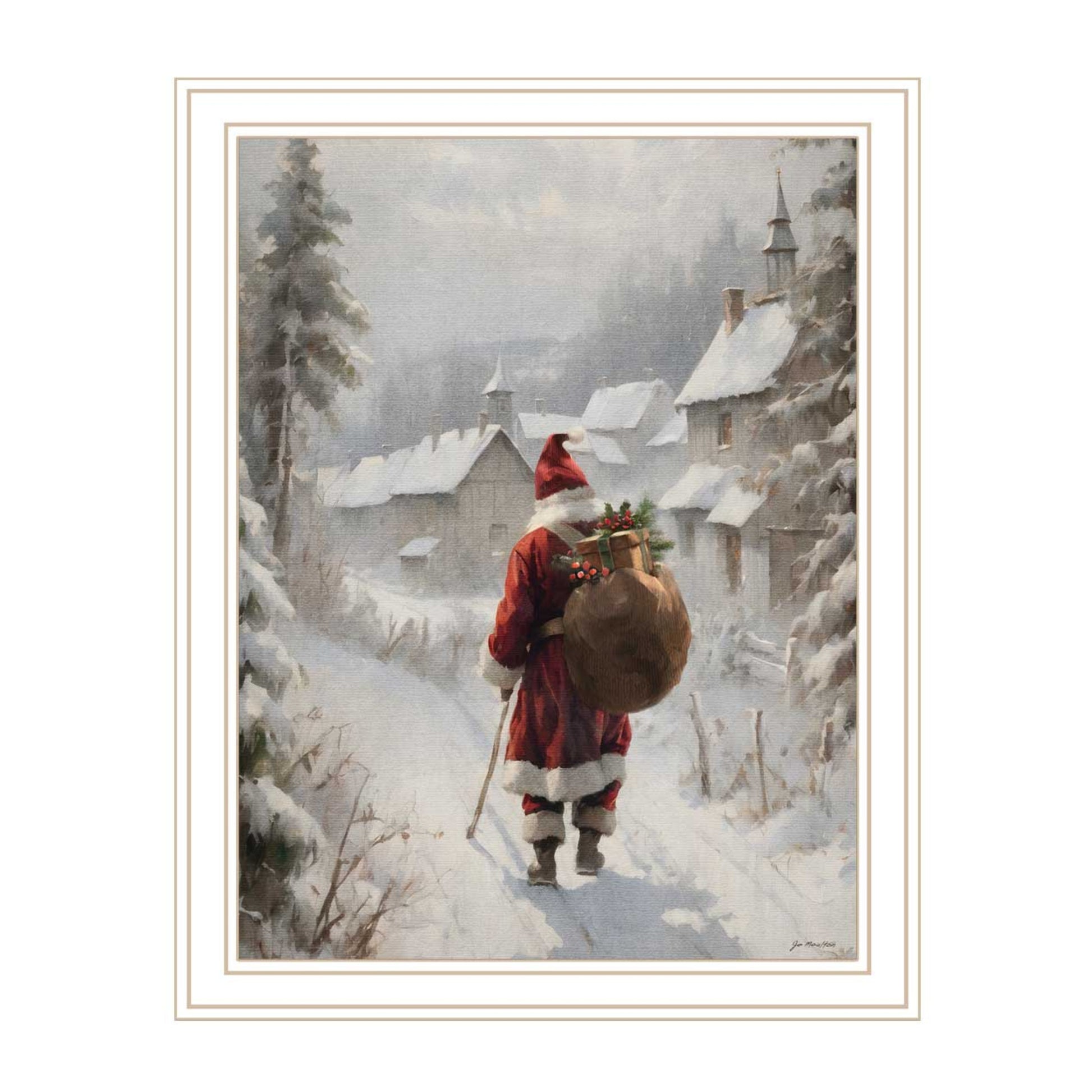 2 Piece Vignette On The Eve Of Christmas White Framed Wall Art For Living Room, Holiday Wall Art Print For Home Decor, Bedroom Wall Art By Jo Moulton Multicolor Wood Paper