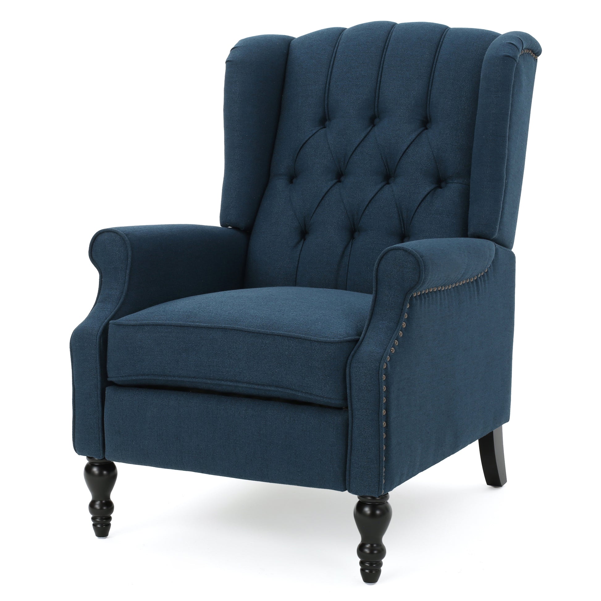 Dark Blue Tufted Fabric Arm Chair Recliner Dark Blue Polyester