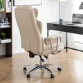 Office Chair, Big And Tall Executive Office Chair With Footrest, Leather Computer Chair, Ergonomic Reclining Chair High Back With Lumbar Support, Large Home Office Chair Beige Beige Pu Leather