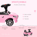 Aosom Kids Ride On Push Car, Foot To Floor Walking Sliding Toy Car For Toddler With Working Horn, Music, Headlights And Storage, Pink Pink Metal
