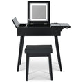 27.9'' Black Makeup Vanity Desk With Flip Top Mirror And Led Light, Dressing Table With Charging Station, 2 Drawers And Fold Up Panel, Vanity Set With Cushioned Stool For Bedroom Black