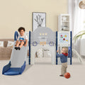 Kids Slide Playset Structure 9 In 1, Freestanding Space Set With Slide, Arch Tunnel, Ring Toss, Drawing Whiteboardl And Basketball Hoop For Toddlers, Kids Climbers Playground Blue Grey Hdpe Indoor & Outdoor Use