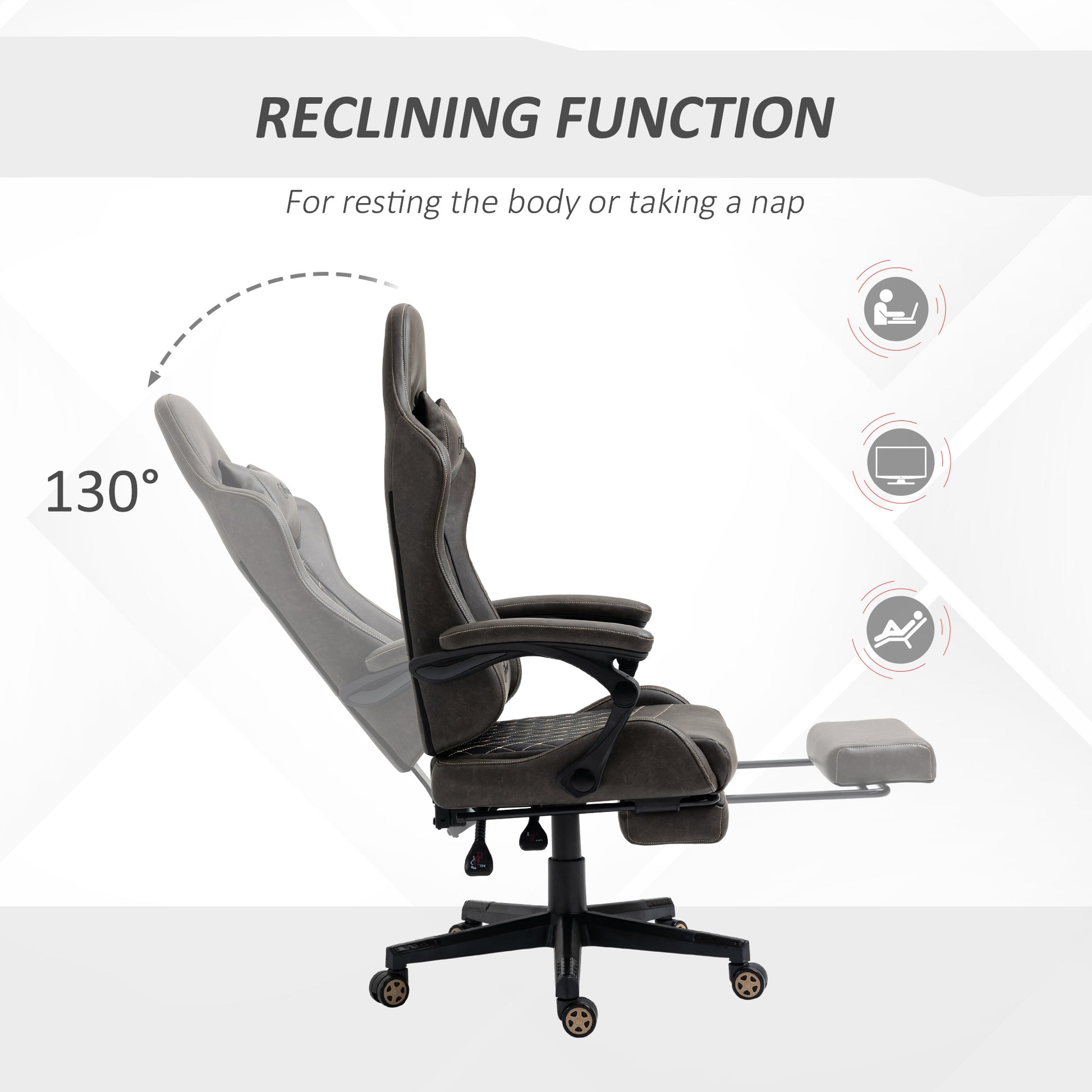Vinsetto Racing Gaming Chair Diamond Pu Leather Office Gamer Chair High Back Swivel Recliner With Footrest, Lumbar Support, Adjustable Height, Brown Brown Pu