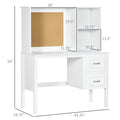 Homcom Computer Desk With Drawers & Shelves, Home Office Desk With Storage & Corkboard, Workstation Table With Cable Hole, White White Mdf