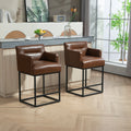 Coolmore Counter Height Bar Stools Set Of 2, Modern Square Bar Stool With Back, Black Metal Frames, Upholstered Bar Stools For Kitchen Island, Pub, Club Brown Pu Brown Pu Primary Living Space Foam Pu