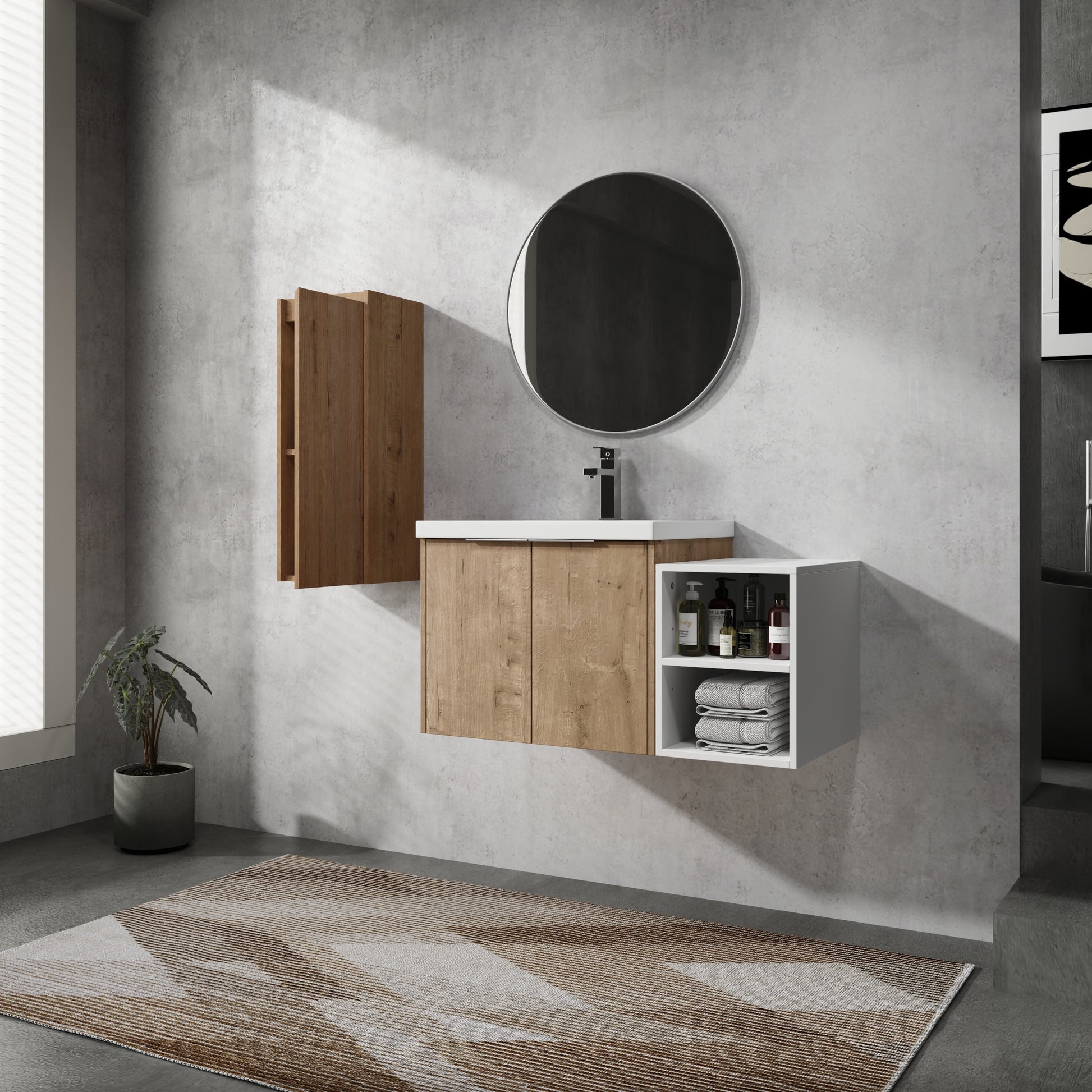 36" Wall Mounted Bathroom Vanity With Sink And Side Cabinet, Soft Close Doors,00112Imo 0624Imo 0612Gwh Combination Cabinet Kd Packing Imitative Oak Bathroom Modern Plywood Plywood