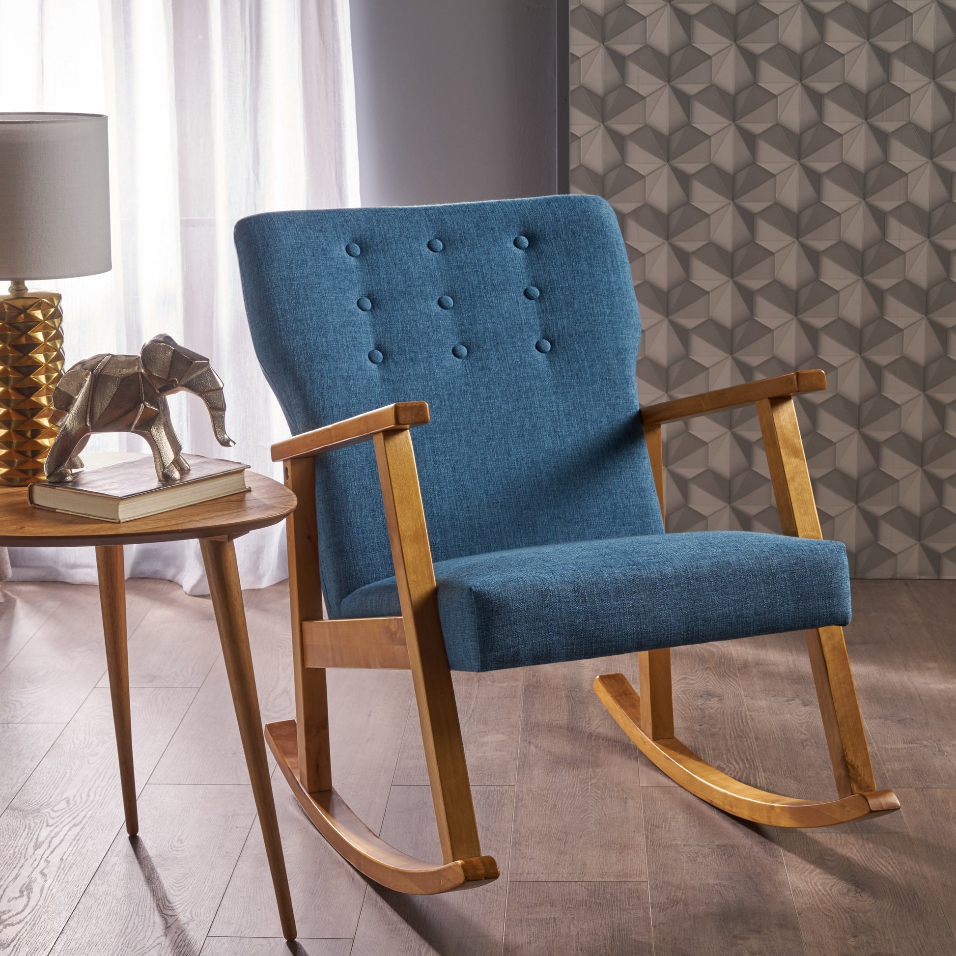 Blue Fabric Upholstered Rocking Chair Blue Fabric