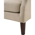 Keva 31 Inch Accent Chair, Deep Button Tufted Wingback, Soft Beige Fabric Beige Wood Fabric