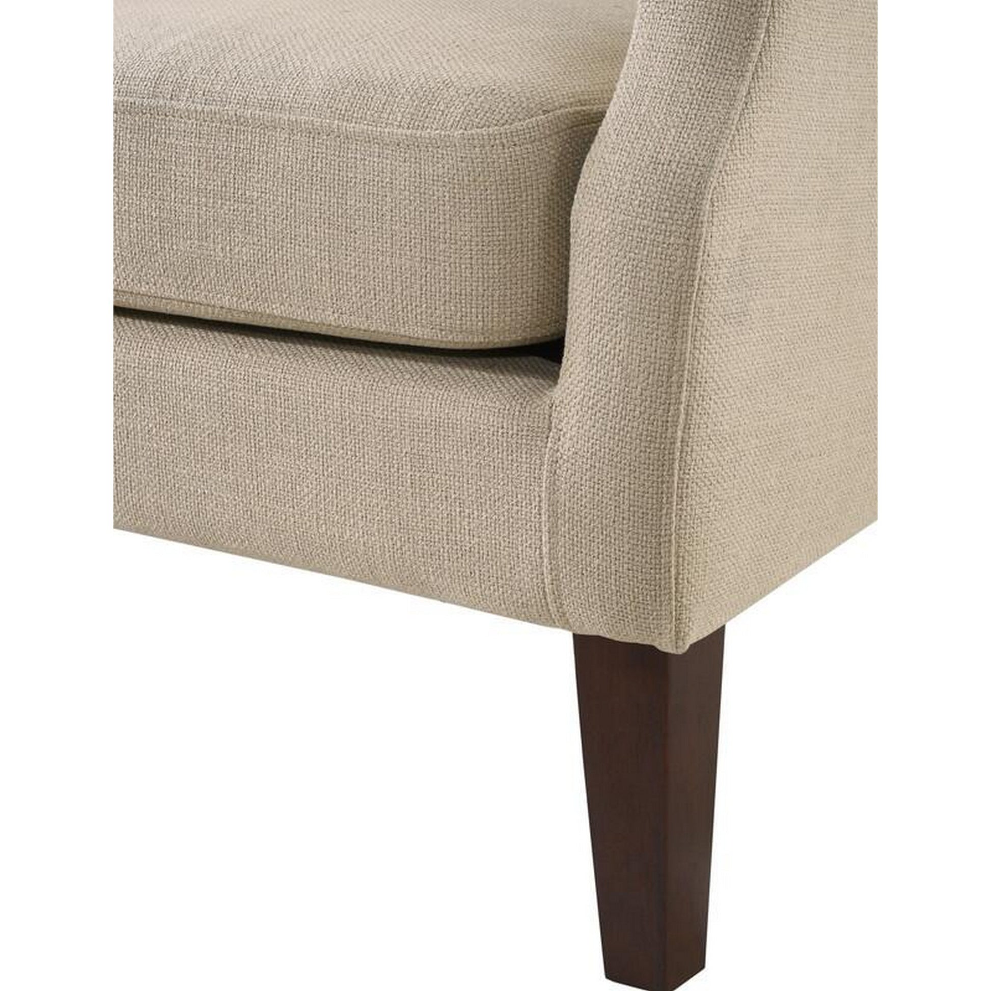 Keva 31 Inch Accent Chair, Deep Button Tufted Wingback, Soft Beige Fabric Beige Wood Fabric