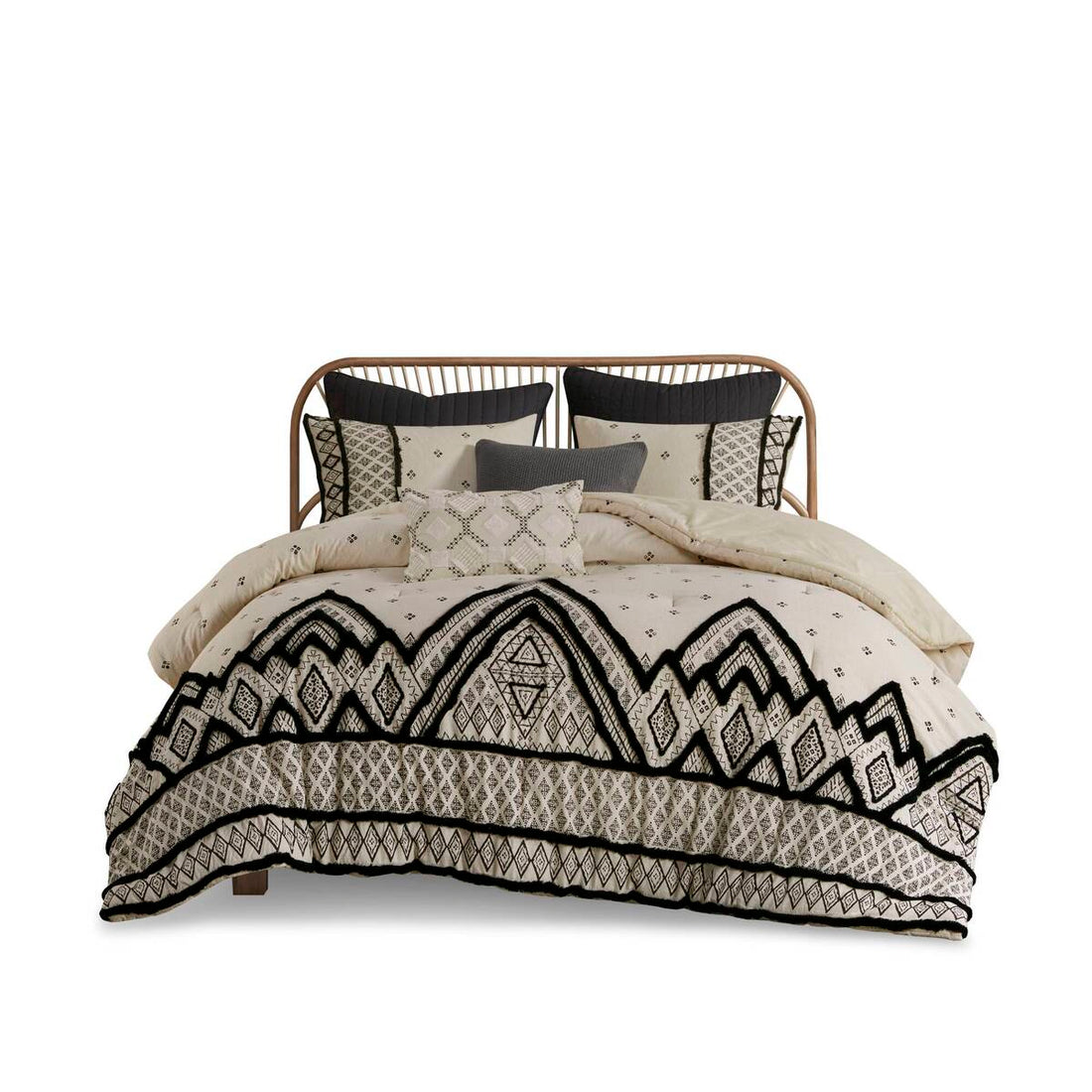 3 Piece Cotton And Flax Linen Blend Comforter Set Natural King Cal King King White Black Cotton