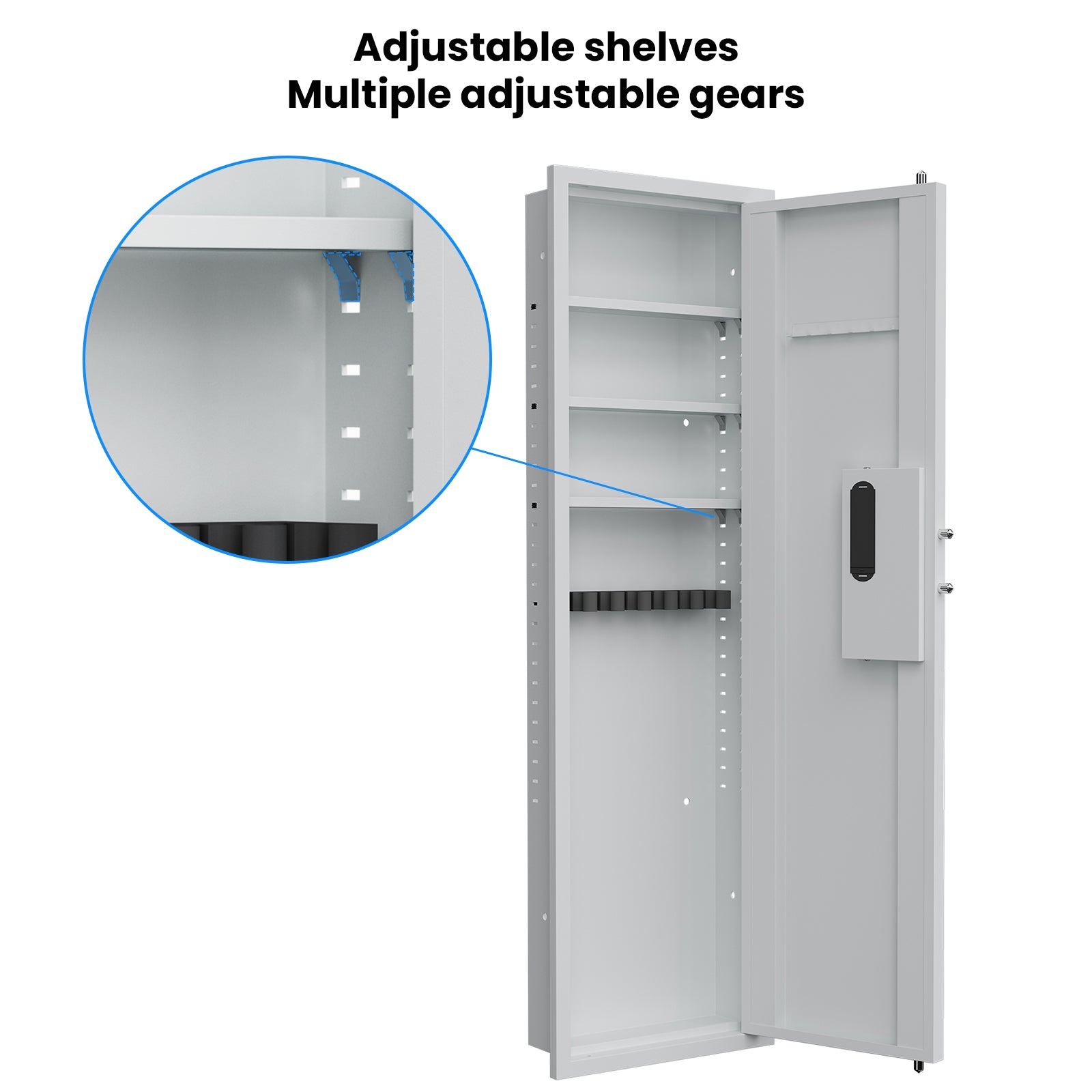 Fingerprint Touch Panel In Wall Safe,Hidden Wall Safe For Rifles And Pistols With Adjustable Shelves,Assembled Storege Safe For Firearm And Valuables White Fingerprint White Steel