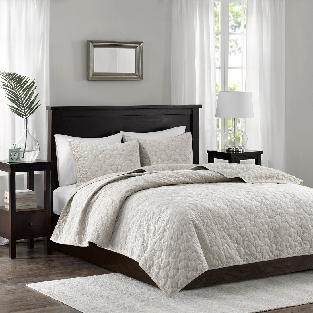 3 Piece Velvet Quilt Set Ivory King Cal King King Ivory Cotton