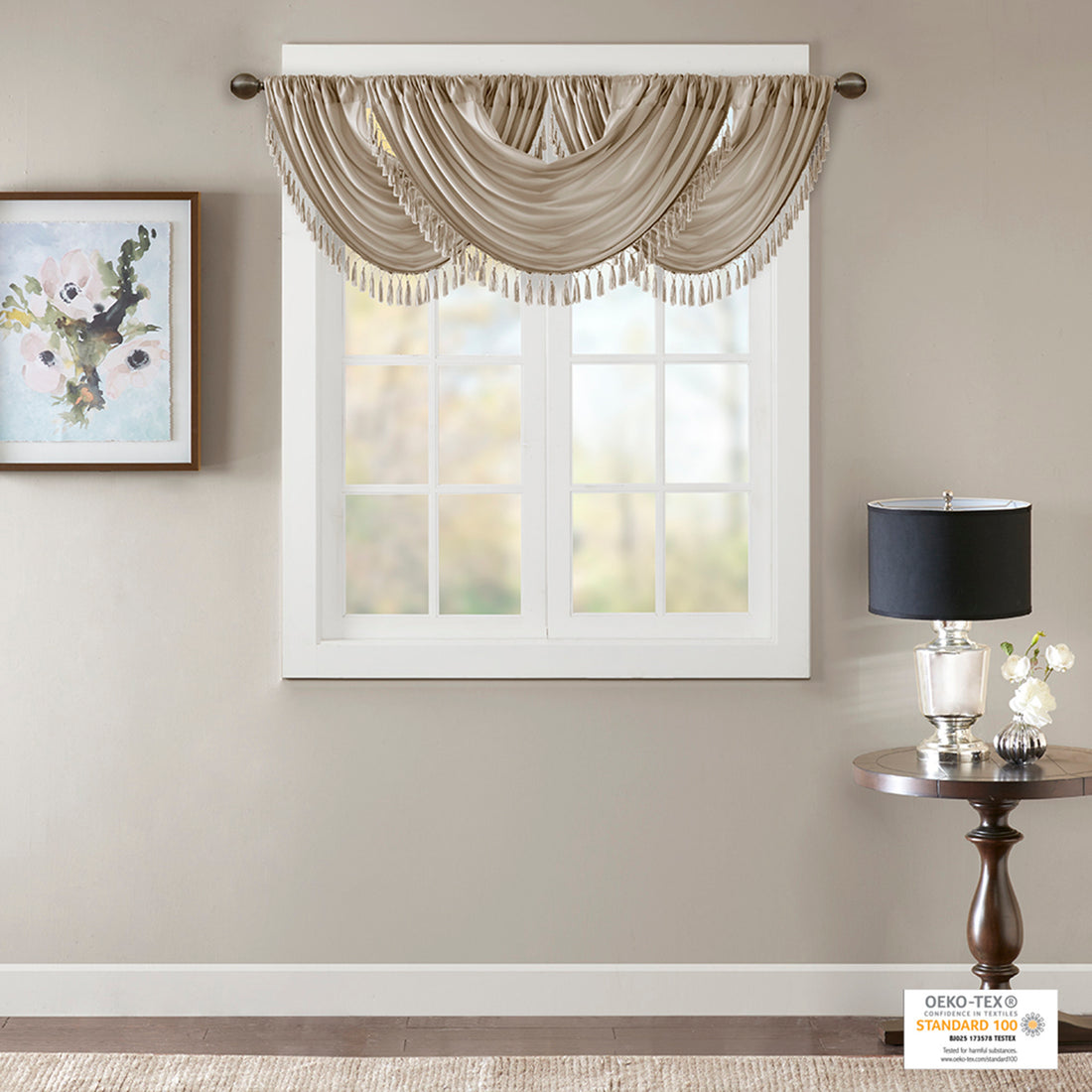 Faux Silk Waterfall Embellished Valance Champagne 38X46" Champagne Polyester