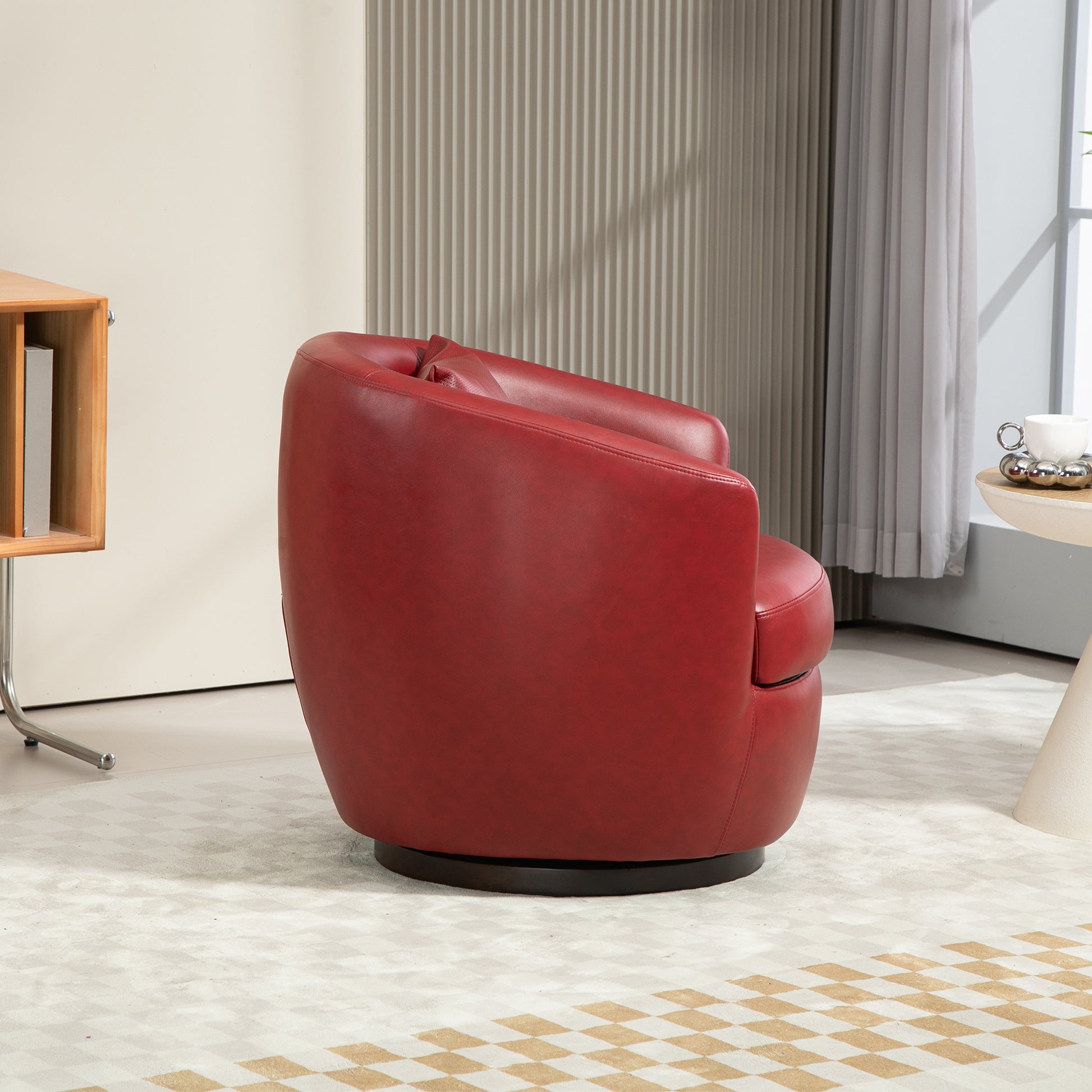 Upholstered Swivel Barrel Armchair With Storage Modern Living Room Side Chair For Bedroom Office Reading Spaces Pu Red Red Foam Upholstered
