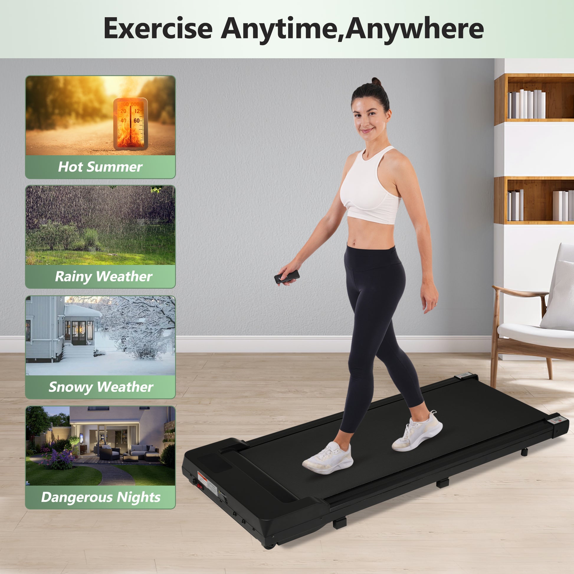 Walking Pad Under Desk Treadmill For Home Office 2.5Hp Walking Treadmill 0.6 4Mph 300Lbs Capacity Treadmill For Walking Running Remote Control Batteries Black Metal