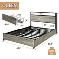 Queen Size Bed Frame With 4 Storage Drawers And 2 Usb Ports, Upholstered Platform Bed Frame With Storage Headboard Charging Station And Metal Slat Support, No Box Spring Needed, Dark Grey. Box Spring Not Required Queen Dark Grey Metal Bedroom Bed Frame