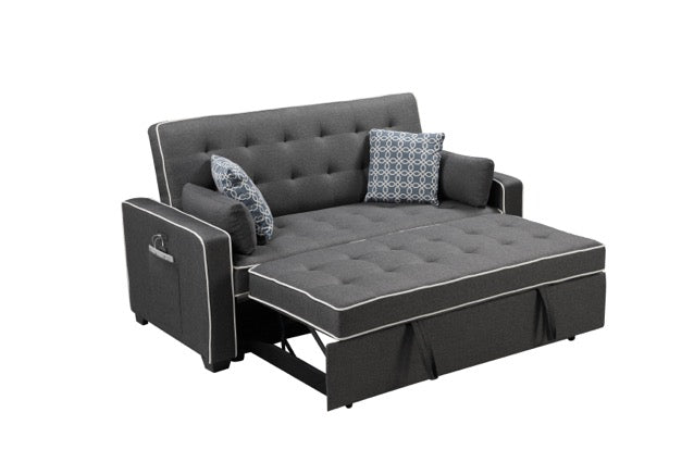 Austin 70" Modern Gray Fabric Sleeper Sofa With 2 Usb Charging Ports And 4 Accent Pillows Gray Linen 2 Seat