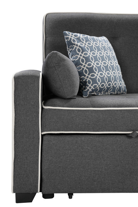 Austin 70" Modern Gray Fabric Sleeper Sofa With 2 Usb Charging Ports And 4 Accent Pillows Gray Linen 2 Seat