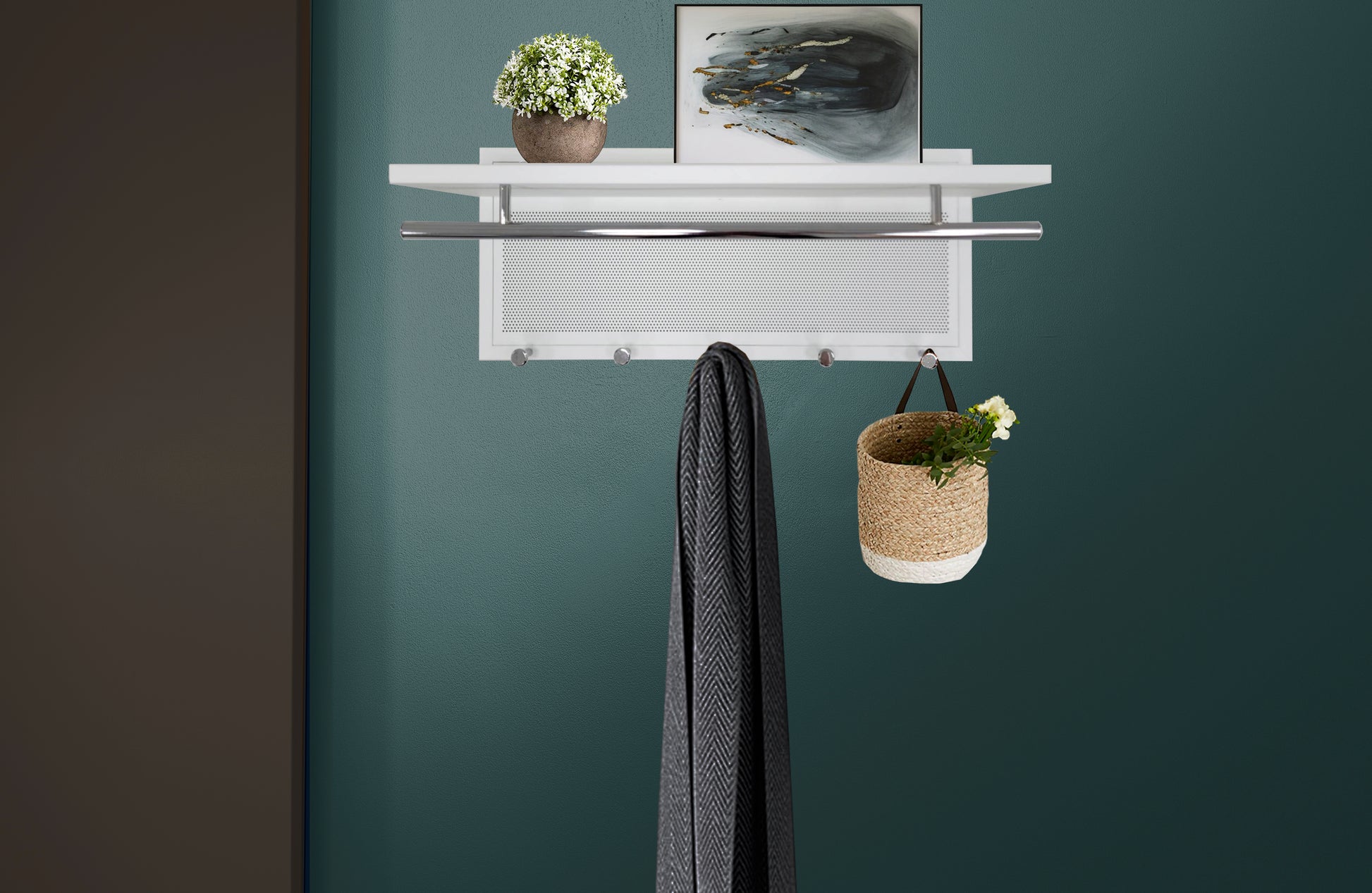 Esyspot Metal Powder Coating Hook Wall Mounted With Shelf In White White Bedroom Contemporary Chrome Metal