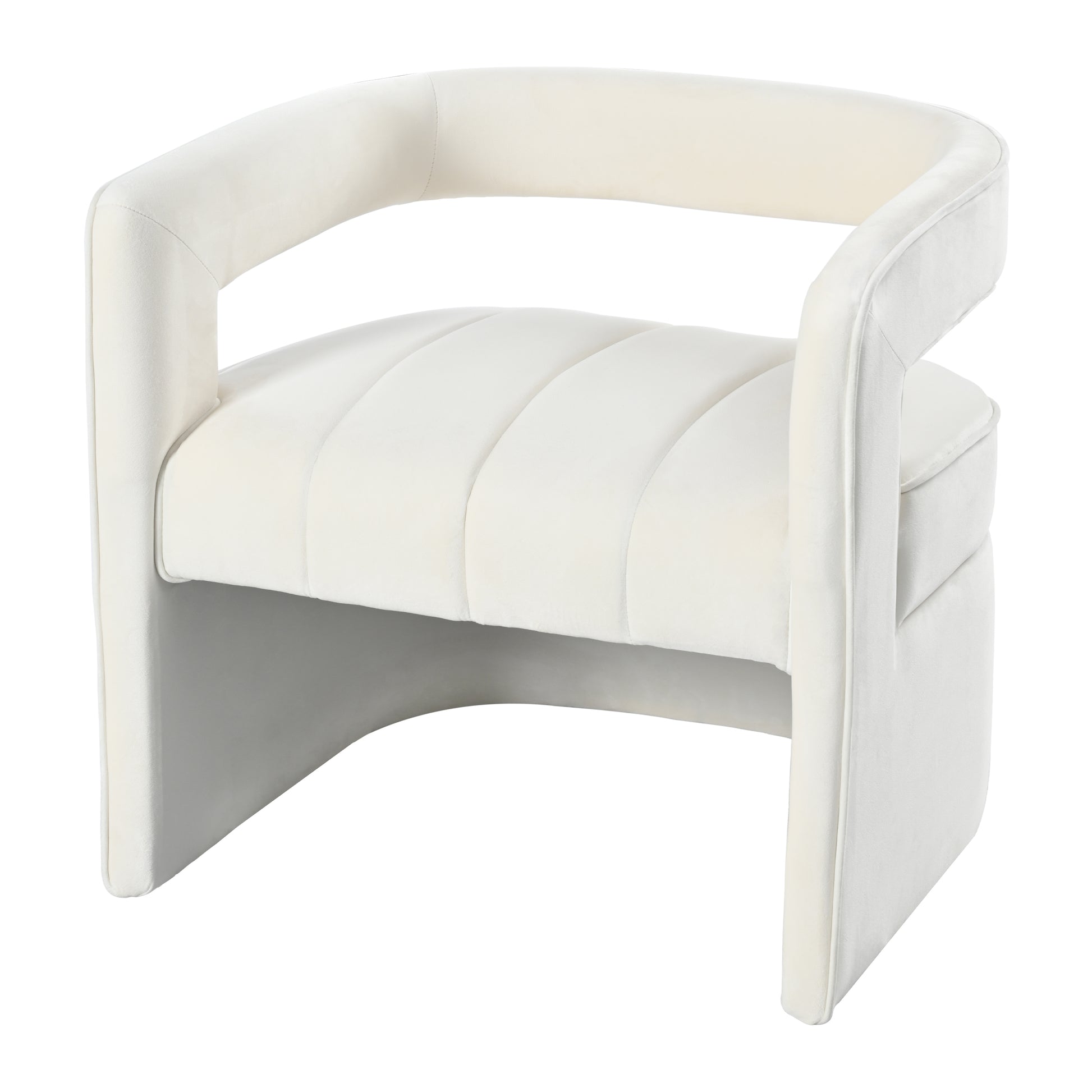 Modern Velvet Accent Chair With Ribbed Detail, Luxury Curved Fully Upholstered Accent Chair, Ivory White No Assembly Needed Ivory White Velvet
