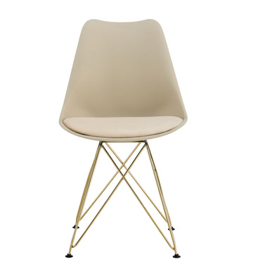Modern Dining Chairs With Shell Lounge Plastic Seat And Golden Steel Legs Kitehcn Chairs Meeting Room Chairs Living Room,Set Of 4, Beige Beige Metal