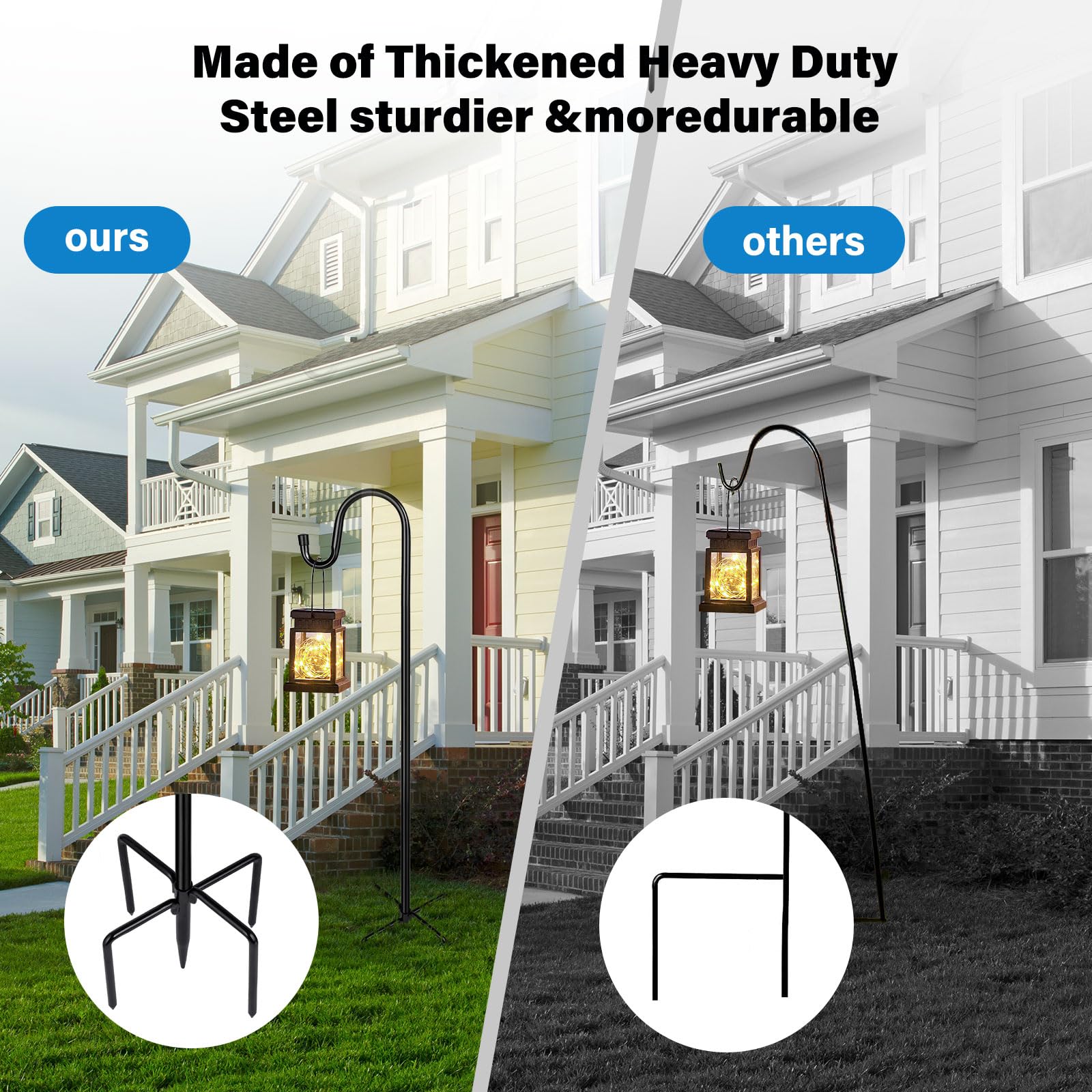 Shepherd Hooks For Outdoor, 1 Pack 46 Inch Bird Feeder Pole With 5 Prongs Base For Hanging Lantern, Hummingbird Feeder, Lightweight Plant, Shepherds Hook For Bird Feeders For Outside Black Metal