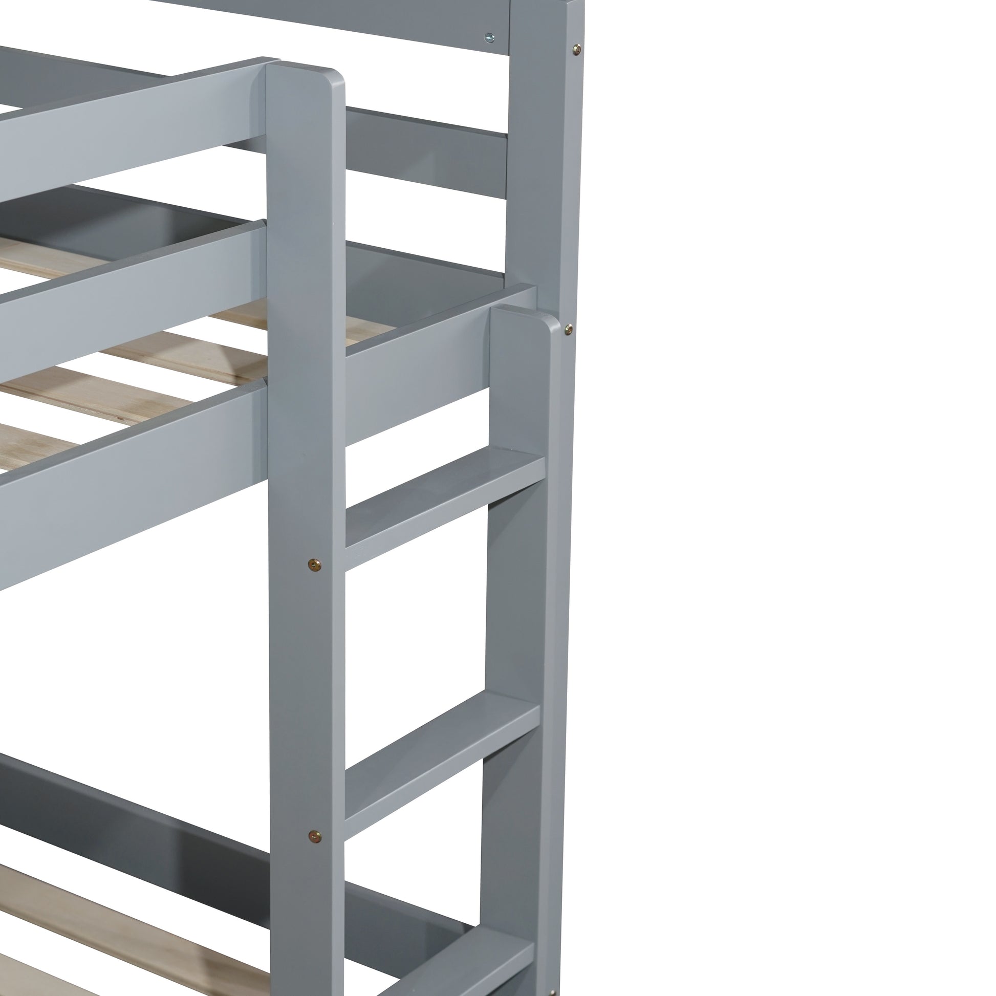Solid Woodensolid Rubber Wooden Twin Over Twin Loft Bed With Ladder ,Upper And Bottom Bed Platforms Crafted With Strengthened Slats ,Grey Twin Grey Rubber Wood