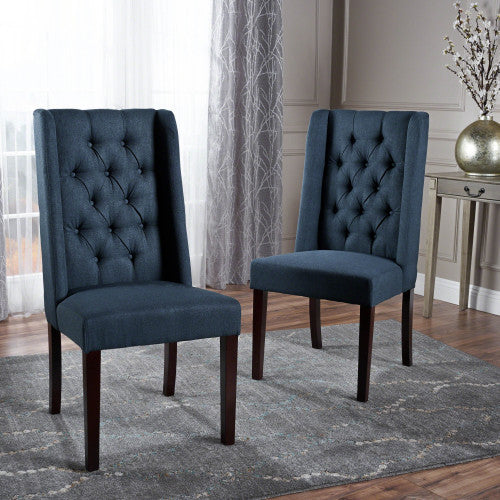 Dining Chair Navy Blue Wood Fabric