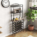 Industrial Wine Rack Bar Table, 3 Tier Liquor Bottle And Glass Holder With Storage Shelves, Metal And Wood Wine Organizer For Home Kitchen, Dining Room, And Living Room Black Brown Kitchen American