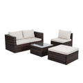 Patio Furniture, Outdoor Furniture, Seasonal Pe Wicker Furniture, 5 Set Wicker Furniture With Tempered Glass Coffee Table Brown Seats 4 Pe Rattan Iron Waterproof Fabric