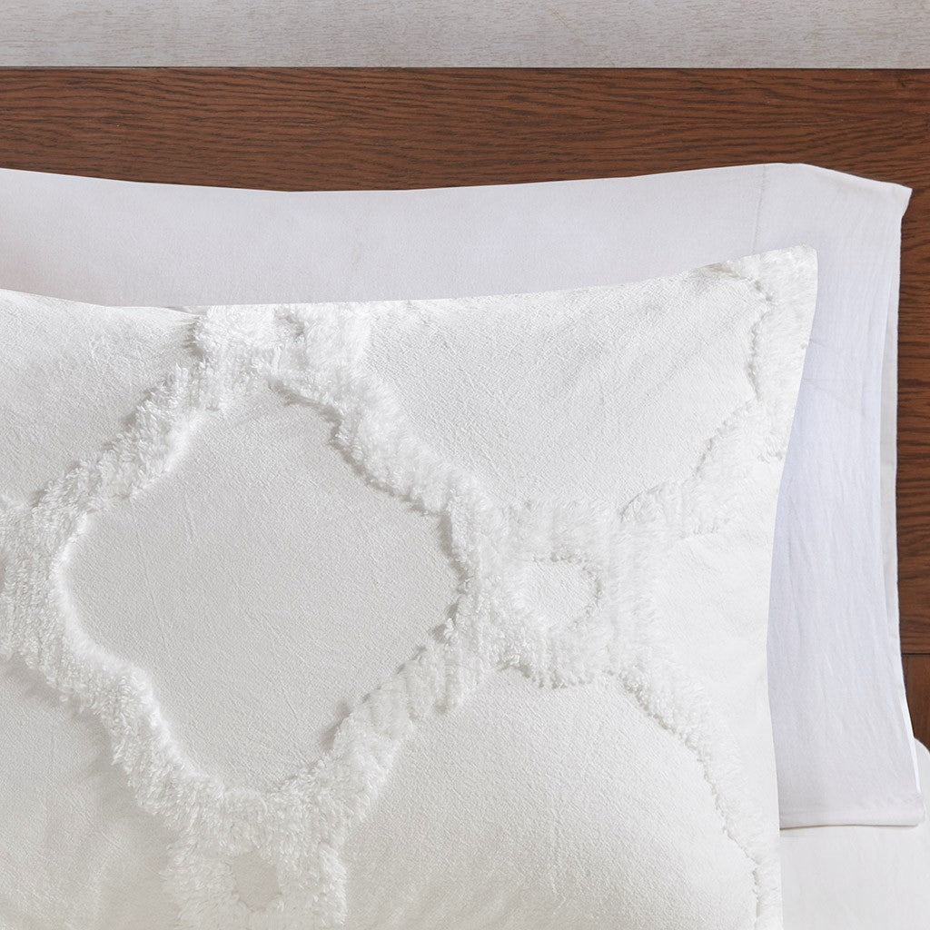3 Piece Tufted Cotton Chenille Geometric Comforter Set Off White Full Queen Full Off White Cotton