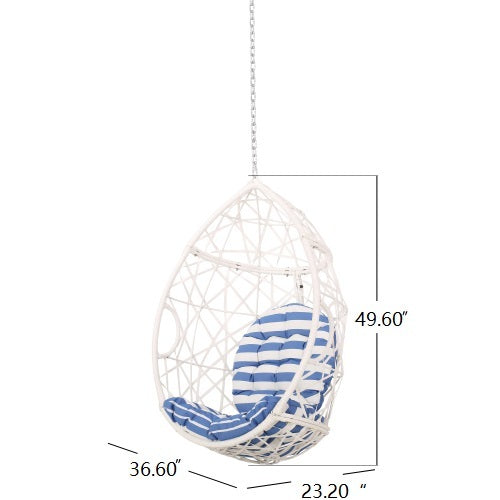 Los Alamitos Hanging Chair With 8Ft Chain White Blue Pe Rattan Iron Waterproof Fabric