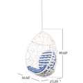 Los Alamitos Hanging Chair With 8Ft Chain White Blue Pe Rattan Iron Waterproof Fabric