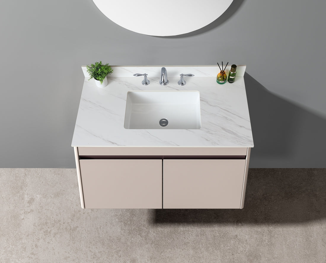 31 Inch Marble Vanity Top, White Vanity Top With Pre Drilled Faucet Holes, Bathroom Vanity Top With Undermount Rectangular Middle Sink And 4" Height Backsplash, Bianco Carrara Venato White Bathroom Sintered Stone