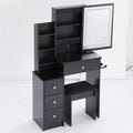 Small Size Left Bedside Cabinet Vanity Table Cushioned Stool, 2 Ac 2 Usb Power Station, Hair Dryer Bracket, Extra Large Touch Control Sliding Led Mirror, Tri Color Switching, Epa,Gcc,Ul Certificate