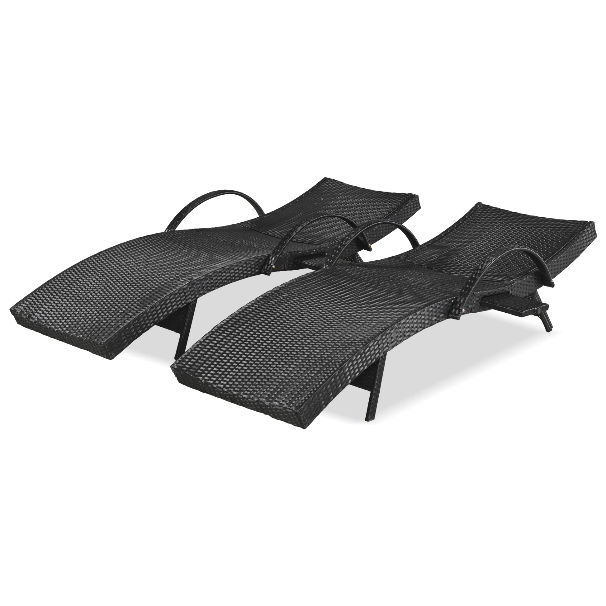 K&K 80'' Outdoor Wicker Chaise Lounge Chairs Set Of 2, Patio Rattan Reclining Chair Pull Out Side Table Adjustable Backrest Ergonomic Wave Design Pool Sunbathing Recliners, Black No Lounge Black