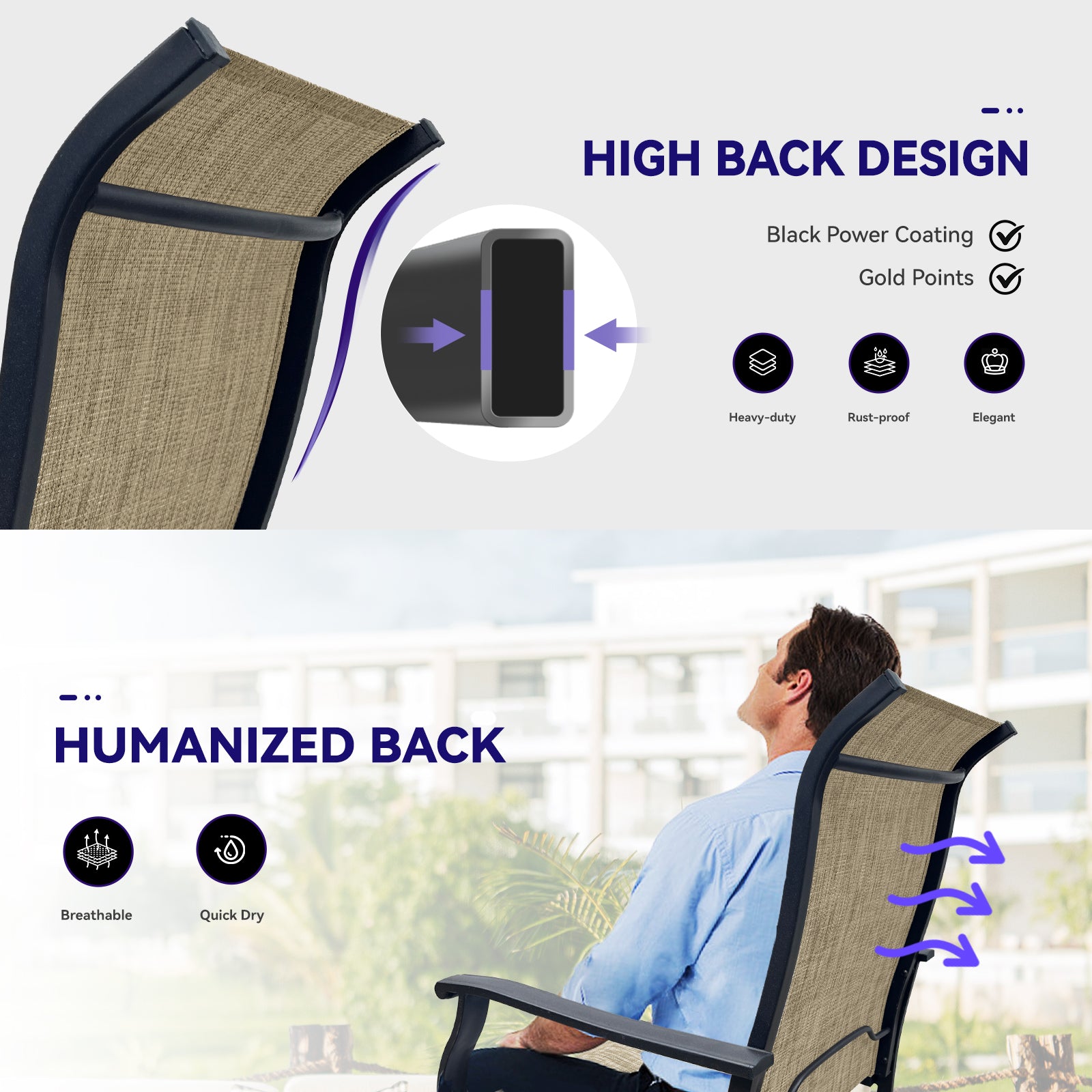 Swivel Dining Chairs Set Of 2, Outdoor Swiveltextilene Patio Chairs Lawn Chairs For Front Porch Backyard Deck No Rocker & Glider Black Brown Weather Resistant Frame Water Resistant Cushion Garden &